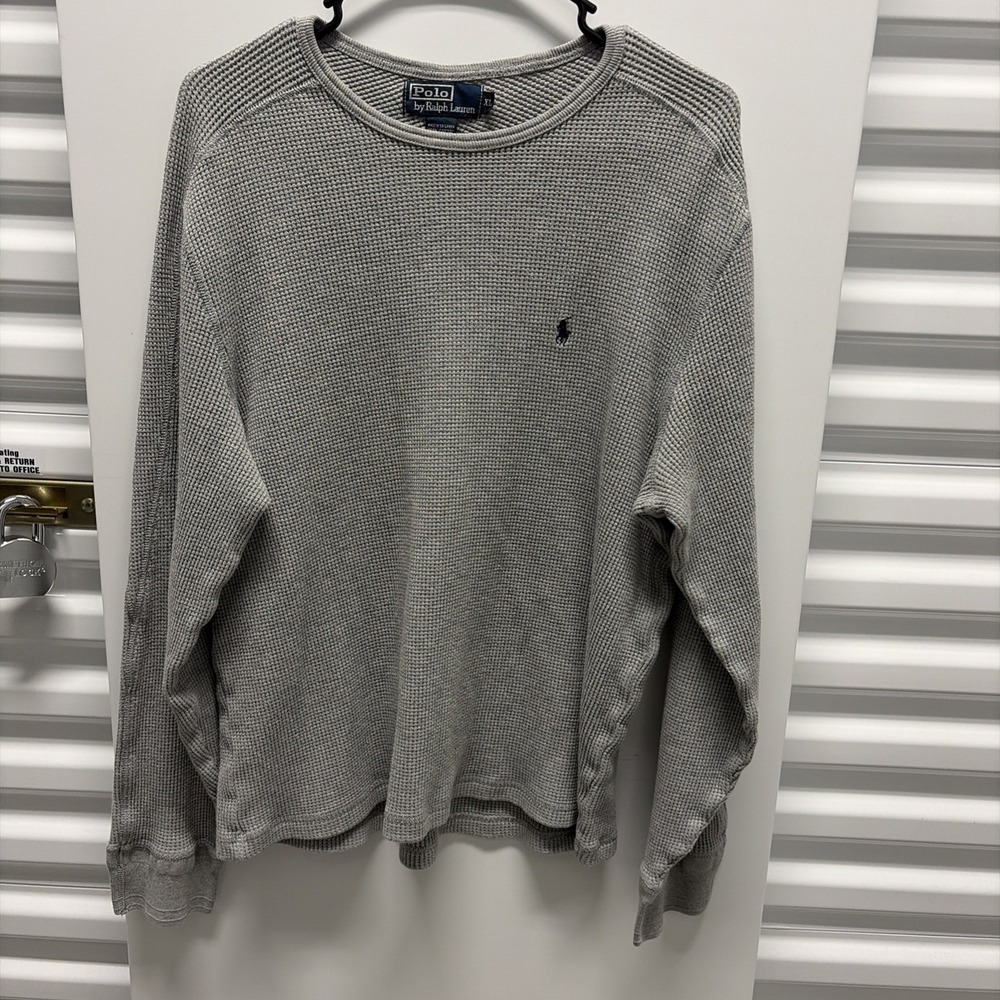 Vintage POLO RALPH LAUREN Thermal Shirt Mens XL Heavy Base Layer Gray Small Pony